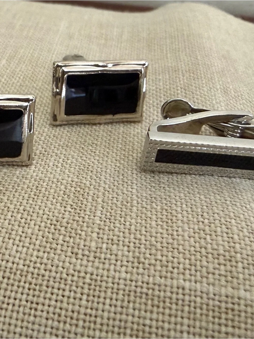 2 Sets of Silver and Black Cufflinks & Tie Bar  - Men's Accessory set